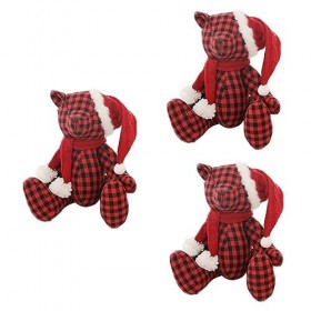 Toyvian 3 Pièces Ours à Carreaux Animal en Peluche De Noël Petits Animaux en Peluche en Vrac Décoration De Noël Jouet De Dess