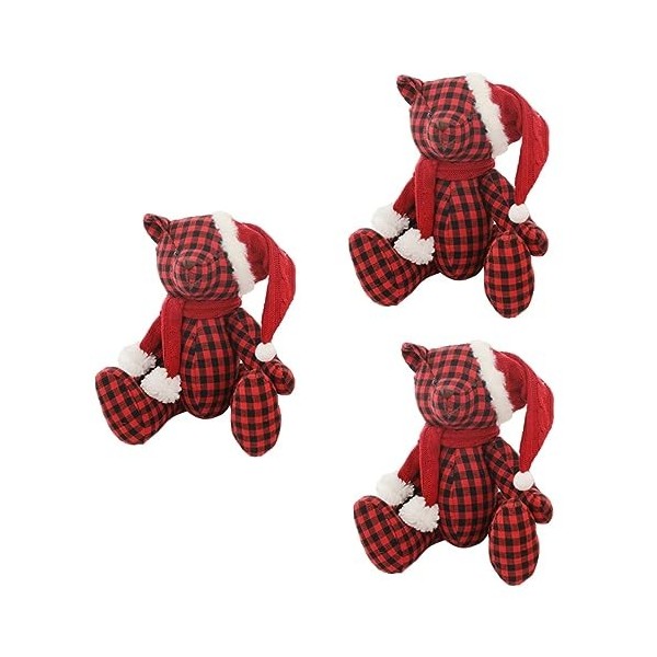 Toyvian 3 Pièces Ours à Carreaux Animal en Peluche De Noël Petits Animaux en Peluche en Vrac Décoration De Noël Jouet De Dess