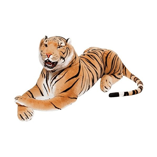 Brubaker Tigre Rugissant - Peluche avec Dents Marron 130 cm - Peluche Couchée Réaliste Jouet en Peluche - Roi de la Jungle