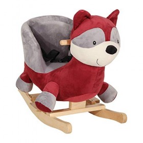 TROIS KILOS SEPT - Peluche"Raton Laveur" à Bascule - Bébé 10/36 mois - 60 x 50 cm - Socle en Bois - Siège Ergonomique et Ce