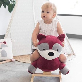 TROIS KILOS SEPT - Peluche"Raton Laveur" à Bascule - Bébé 10/36 mois - 60 x 50 cm - Socle en Bois - Siège Ergonomique et Ce