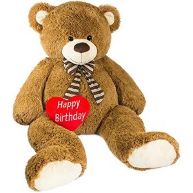 BRUBAKER Peluche géante XXL - Ours/Nounours - 150 cm - Brun - Cœur en Peluche Happy Birthday Inclus