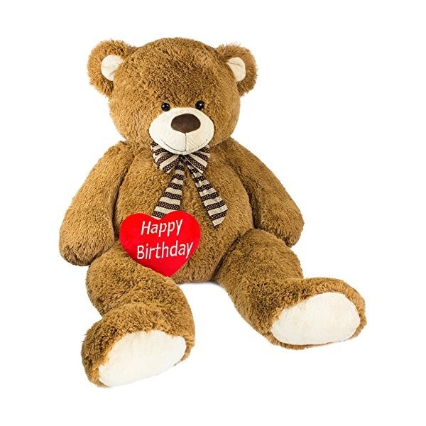 BRUBAKER Peluche géante XXL - Ours/Nounours - 150 cm - Brun - Cœur en Peluche Happy Birthday Inclus