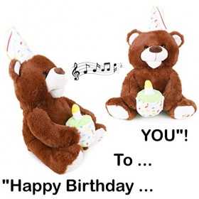 Toyland® Ours en peluche 33 cm « Happy Birthday » chantant et animé, peluche pour enfant