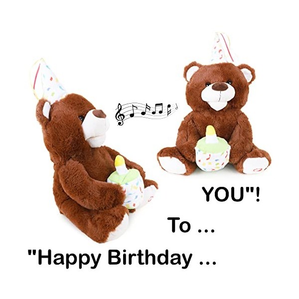 Toyland® Ours en peluche 33 cm « Happy Birthday » chantant et animé, peluche pour enfant