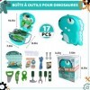 Ulikey Boite à Outils Enfant Dinosaure, 17 Pièces Malette Outils Enfant Accessoires dOutil avec Visseuse Marteau Scie, Jouet