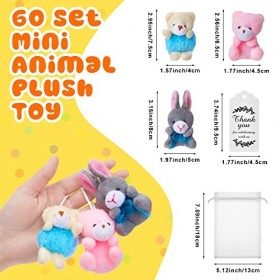 Xinnun Lot de 60 mini animaux en peluche en vrac, jouets de Noël pour enfants, petits animaux en peluche, porte-clés pour pri