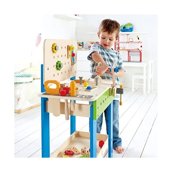 Hape Jouet en Bois Établi du Bricoleur - Jouet de Bricolage Enfant - Jeu dÉveil et Construction de 35 Pièces - Accessoires e