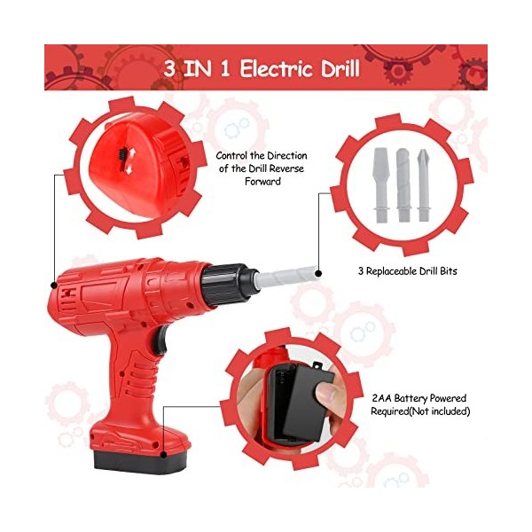 Comius Sharp Outils Enfant Bricolage, 42 Pièces Boite a Outil avec Perceuse Électrique Malette Outils Visseuse Malette Outils