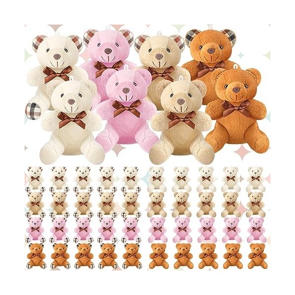 Junkin Lot de 48 mini ours en peluche de 10,2 cm - Mini ours en peluche - Pour bricolage, porte-clés, fête, décoration de mar