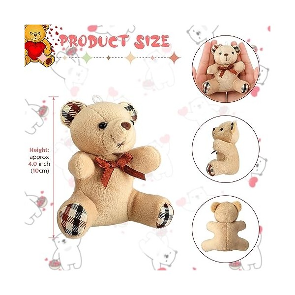 Junkin Lot de 48 mini ours en peluche de 10,2 cm - Mini ours en peluche - Pour bricolage, porte-clés, fête, décoration de mar