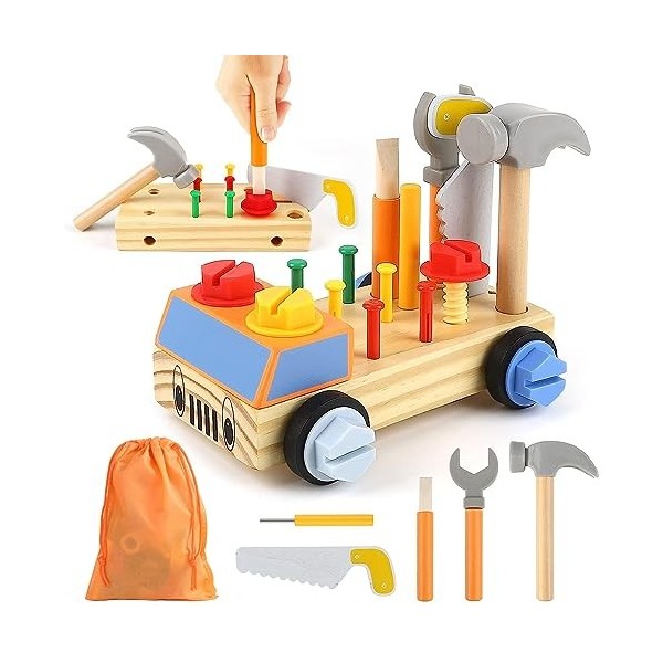 Forroby Jouet en Bois Outils|Boîte à Outils pour Enfants, Jouets de Construction Montessori, Jeux éducatifs, Jouets de Noël p