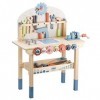 Jouet Bricolage Enfant, Etabli Bricolo Center en Bois, Jouet en Bois Établi du Bricoleur avec 63 Accessoires pour 3+ Ans