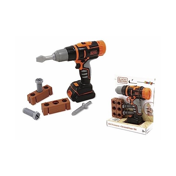 Smoby - Black+Decker - Perceuse Visseuse Mécanique - Jouet Bricolage Enfant - 2 Embouts + 4 Accessoires - 360918