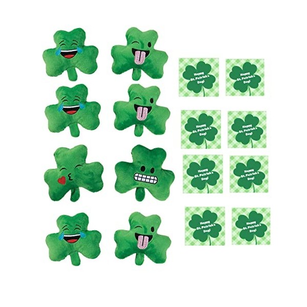 Biblebanz Happy St Patricks Day Lot de 12 émojis en peluche avec trèfles assortis