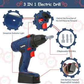Comius Sharp Outils Enfant Bricolage, 30 Pièces Boite a Outil avec Perceuse Électrique Malette Outils Visseuse Malette Outils