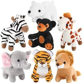 7 Pièces Animaux de Safari en Peluche 4,72 Pouces Set dAnimal en Peluche de Jungle Comprenant Girafe Tigre Lion Ours Éléphan