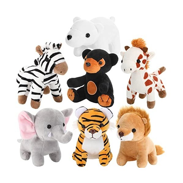 7 Pièces Animaux de Safari en Peluche 4,72 Pouces Set dAnimal en Peluche de Jungle Comprenant Girafe Tigre Lion Ours Éléphan