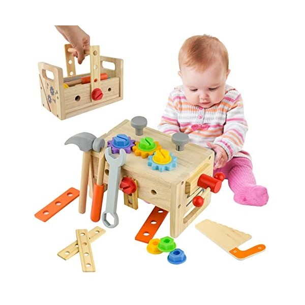 Surplex Jouets en Bois pour Enfants, boîte à Outils pour Enfants, Jeu de rôle, Outils de Travail du Bois, kit doutils pour E