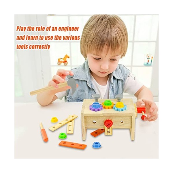 Jeu De Motricité Fine En Bois Avec Vis Et Outils - Puzzle Pelleteuse Dinosaure Pour Enfants 2-3 Ans