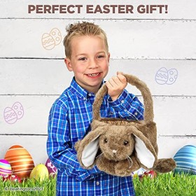 Bearington Collection Panier à Oeufs de Pâques en Peluche pour garçon 12" x 13" Lapin Brun