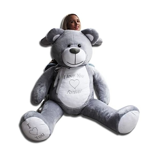 Ours en peluche géant avec broderie, Jouet Cadeaux Enfant, Teddy Bear 165cm couleur: gris 