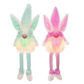 Trans Nain de Pâques lumineux en peluche avec oreilles de lapin Rose