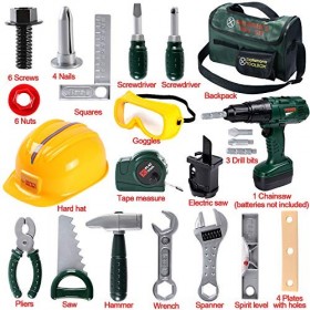 Toyssa Outils Enfant Outils Jouet 32 Pièces Malette Outils Boite a Outil Kit avec Perceuse électrique Jouet Jeu dimitation C