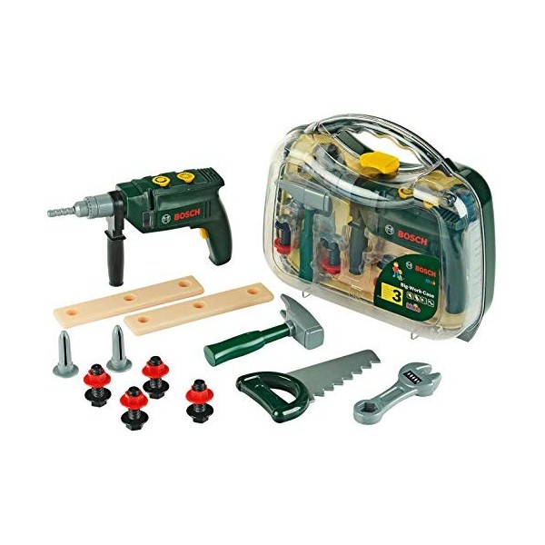 Theo Klein 8416 Mallette Outils Bosch Grand Modèle Set de 16 Accessoires Y Compris La Perceuse Avec Lumière et Bruitage Dimen