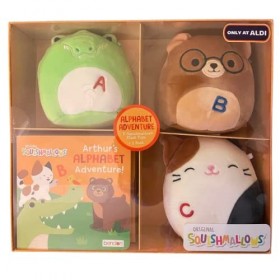 KellyToy Squishmallow officiel 12,7 cm en peluche et livre – 3 Squishmallows et 1 livre Alphabet Adventure – Alligator, ours