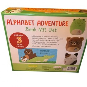 KellyToy Squishmallow officiel 12,7 cm en peluche et livre – 3 Squishmallows et 1 livre Alphabet Adventure – Alligator, ours
