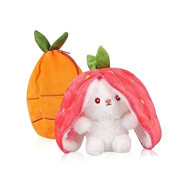 ERINGOGO 4 Pièces Oreiller en Peluche Lapin Poupée en Peluche Oreiller Fraise Trucs Kawaii Poupée Lapin Jouets De Lapin Peluc