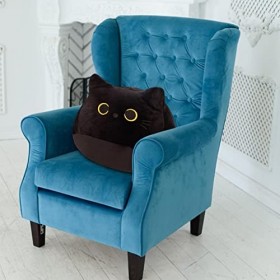 Upquuen Oreiller en peluche en forme de chat noir – Adorable peluche en forme de chat noir unique fait à la main pour décorat