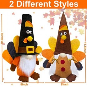 TURNMEON Lot de 2 nains de dindon dautomne en peluche avec chapeau de pèlerin et queue de pèlerin pour maison, automne, ferm