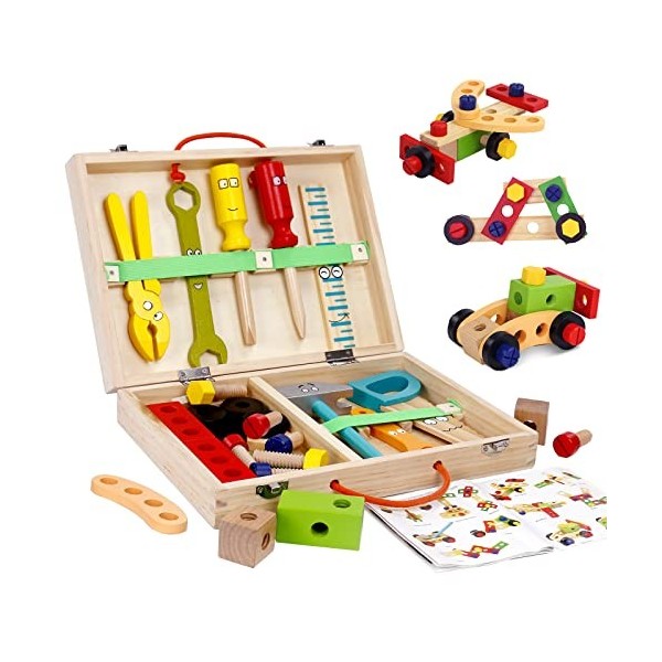 Ensemble d'outils pour enfants Jouets en bois Faire semblant de jouer Jouet  Boîte à outils éducative Tiroir de rangement de jouets Outil en bois pour