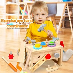 WDJLNZB Jouet en Bois Outils Enfant Boite a Outil Jeux Educatif Jouet Enfant Cadeau Noël pour Enfant 2 3 4 5 6 Ans, Caisse à 