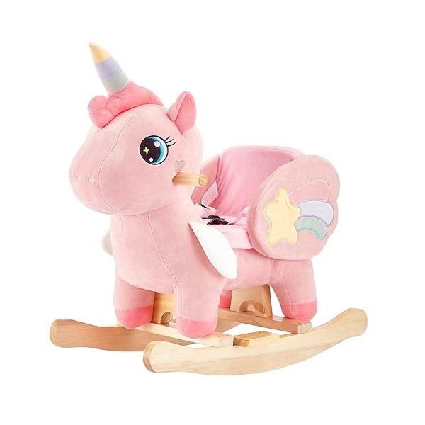 FUNLIO Cheval à Bascule Licorne pour Bébé, Cheval à Bascule Licorne Rose pour Tout-Petits de 6 Mois à 3 Ans, Animal à Bascule