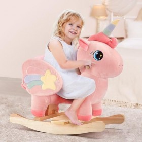 FUNLIO Cheval à Bascule Licorne pour Bébé, Cheval à Bascule Licorne Rose pour Tout-Petits de 6 Mois à 3 Ans, Animal à Bascule