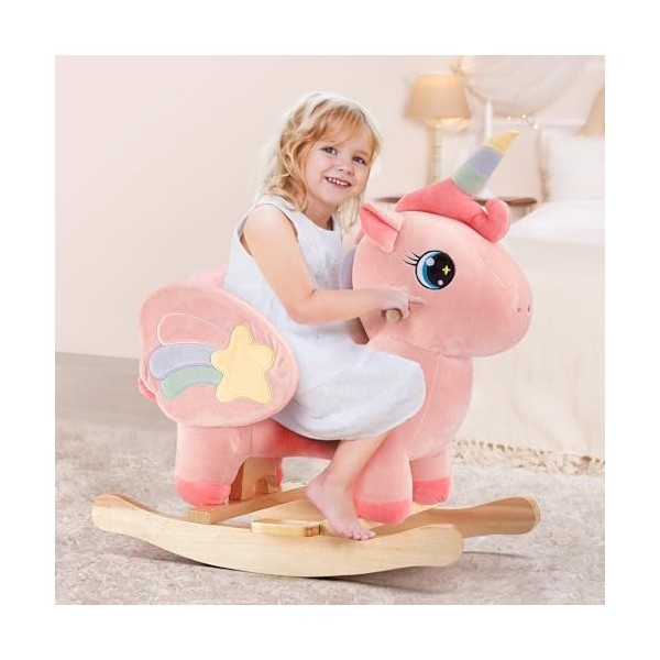 FUNLIO Cheval à Bascule Licorne pour Bébé, Cheval à Bascule Licorne Rose pour Tout-Petits de 6 Mois à 3 Ans, Animal à Bascule