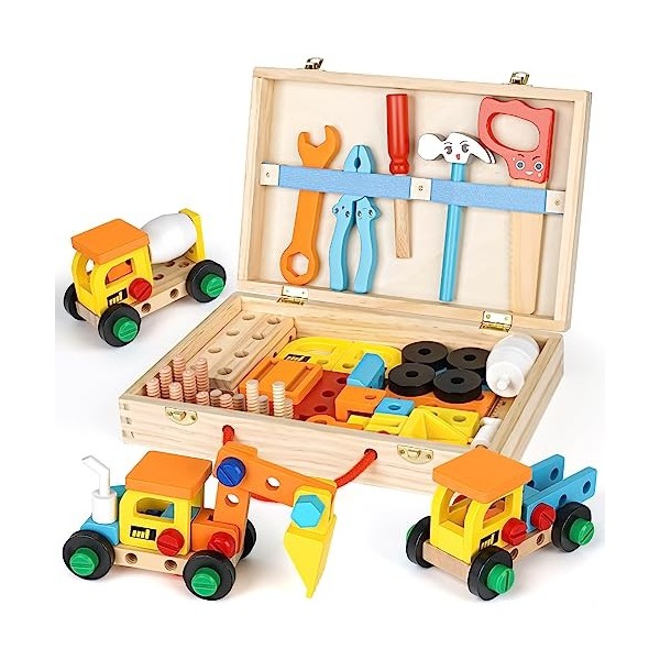 Bino Boîte à outils enfant multicolore, 50 pièces, bois