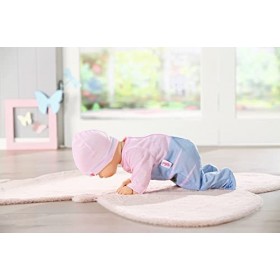 Baby Annabell- Zapf Creation 709894 Lilly lernt Laufen 43cm-Krabbel Lauflernpuppe mit Soundfunktion, Rosa blauem Strampler un