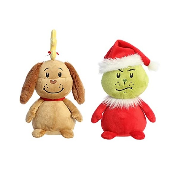 Aurora Bundle of 2 How The Grinch Stole Christmas Plush Characters, Pop Art Santa Grinch and Max