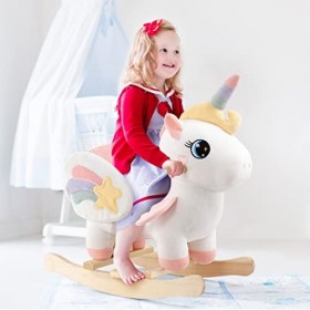 FUNLIO Cheval à Bascule Licorne pour Bébé, Cheval à Bascule Licorne Fée Arc-en-Ciel pour Les Tout-Petits de 6 Mois à 3 Ans, C