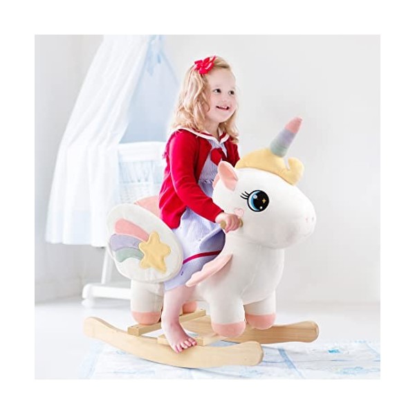 FUNLIO Cheval à Bascule Licorne pour Bébé, Cheval à Bascule Licorne Fée Arc-en-Ciel pour Les Tout-Petits de 6 Mois à 3 Ans, C