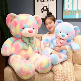 Kawaii Peluche Ours en Peluche Oreiller Jouet Lapin Peluche Animal poupée coloré Noeud Ours Enfants Cadeau d’Anniversaire Cad