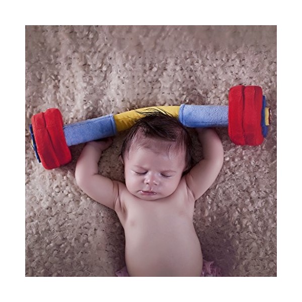 WOD Toys® Jouet de fitness en peluche pour bébé avec hochet et sons sensoriels – Sûr, doux et durable, exercice et haltérophi