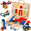 Rtomry Jouet Enfant 3 4 Ans Boite a Outils Enfant en Bois, 53 Pièces Bricolage Enfant Caisse à Outils Jeux de Construction Je