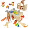 24PCS Wooden Outil Enfant, Kikuo Etabli Enfant, établi Enfant Outils Enfant, Outils Bricolage Enfant pour Les Enfants de 2, 3