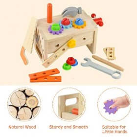 24PCS Wooden Outil Enfant, Kikuo Etabli Enfant, établi Enfant Outils Enfant, Outils Bricolage Enfant pour Les Enfants de 2, 3