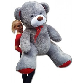 Nounours en peluche énorme, Jouet doux, Cadeaux enfant, Teddy Bear 190cm couleur: gris-rouge 